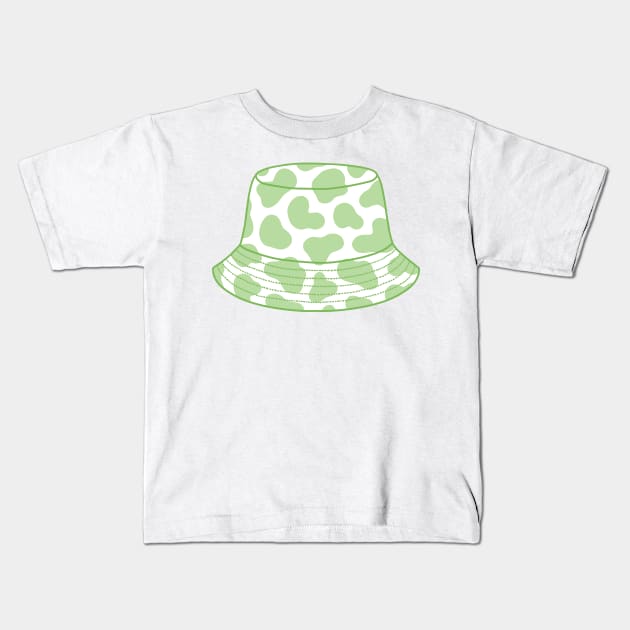 Pastel green cow print bucket hat Kids T-Shirt by Nikamii